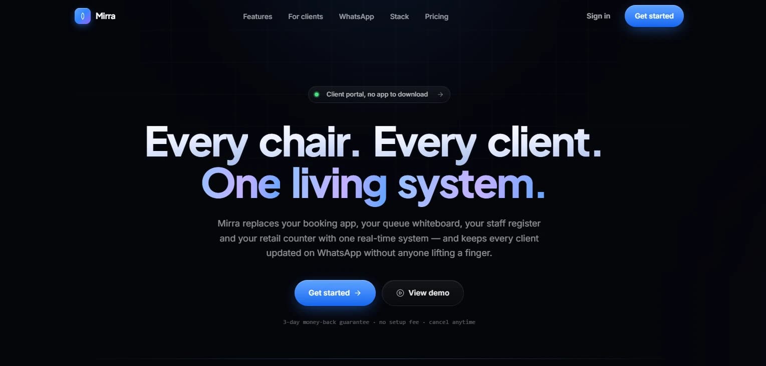 Mirra website interface